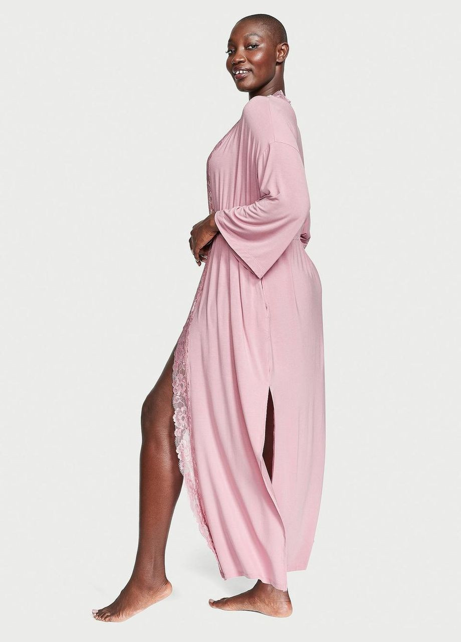 Халат максі модал Modal & Lace Trim HighSlit Maxi Robe XS/S рожевий Victoria's Secret (293337267)
