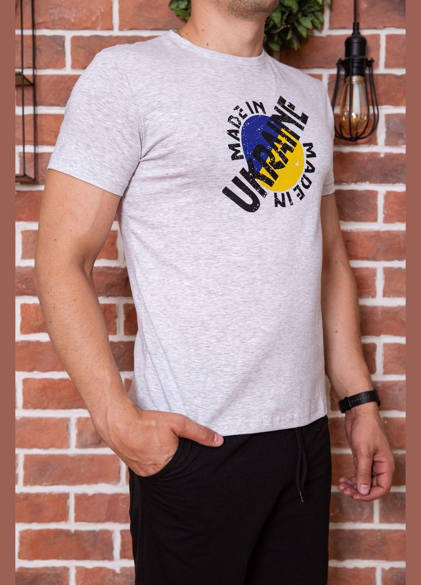 Світло-сіра чоловіча футболка з патріотичним принтом, колір сірий, Ager