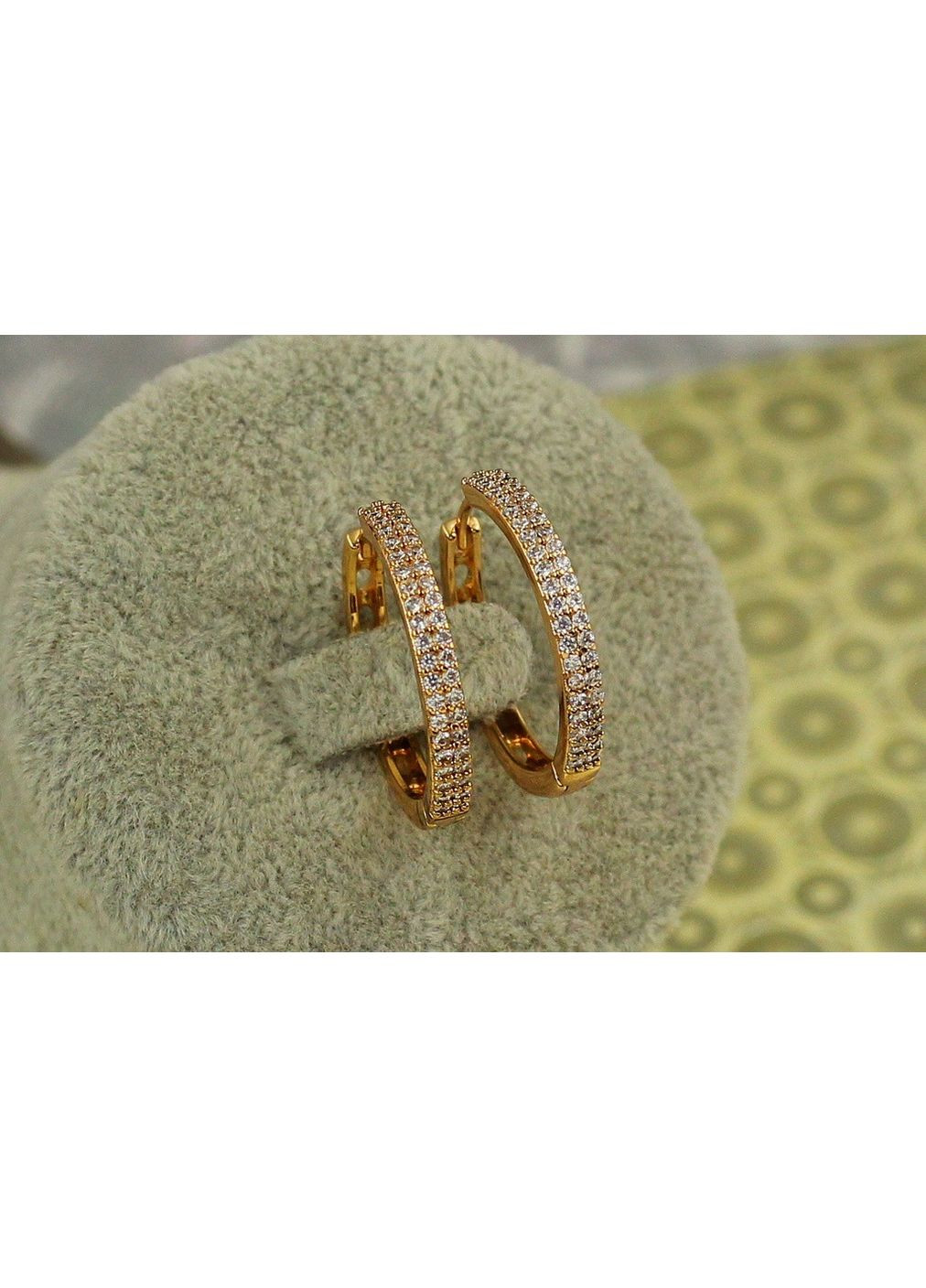 Сережки кільця Хuping Jewelry дві доріжки з дрібними каменями 2 см золотисті Xuping Jewelry (350933694)
