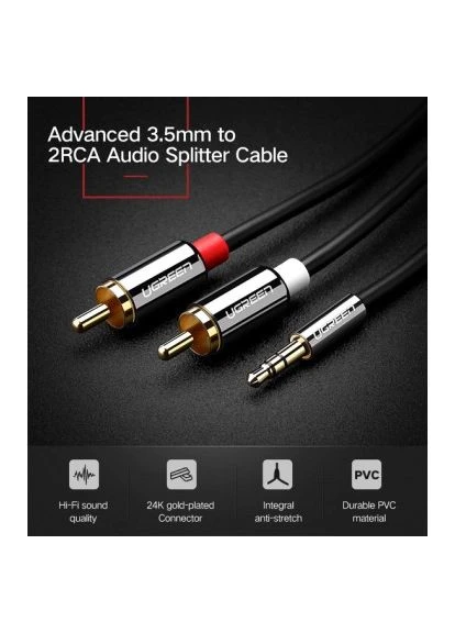 Кабель мультимедийный 3.5mm M to 2xRCA M 2.0m AV116 black (1 black (10584) Ugreen (396876552)