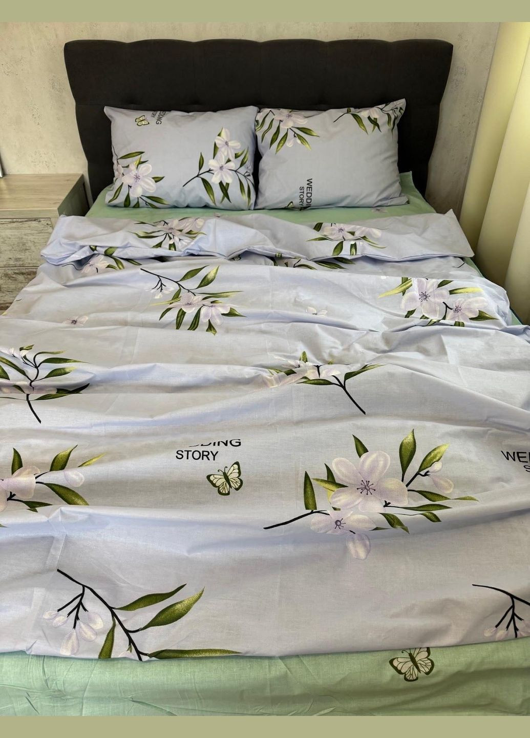 Постельное белье хлопковое Арива Евро 200 x 220 Бязь Серое 70 х 70 No Brand (322568389)