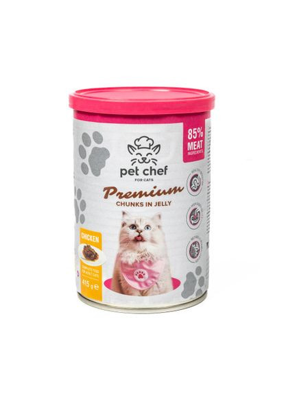 Корм вологий для дорослих котів, шматочки в желе з куркою 415 г Pet Chef (322874990)