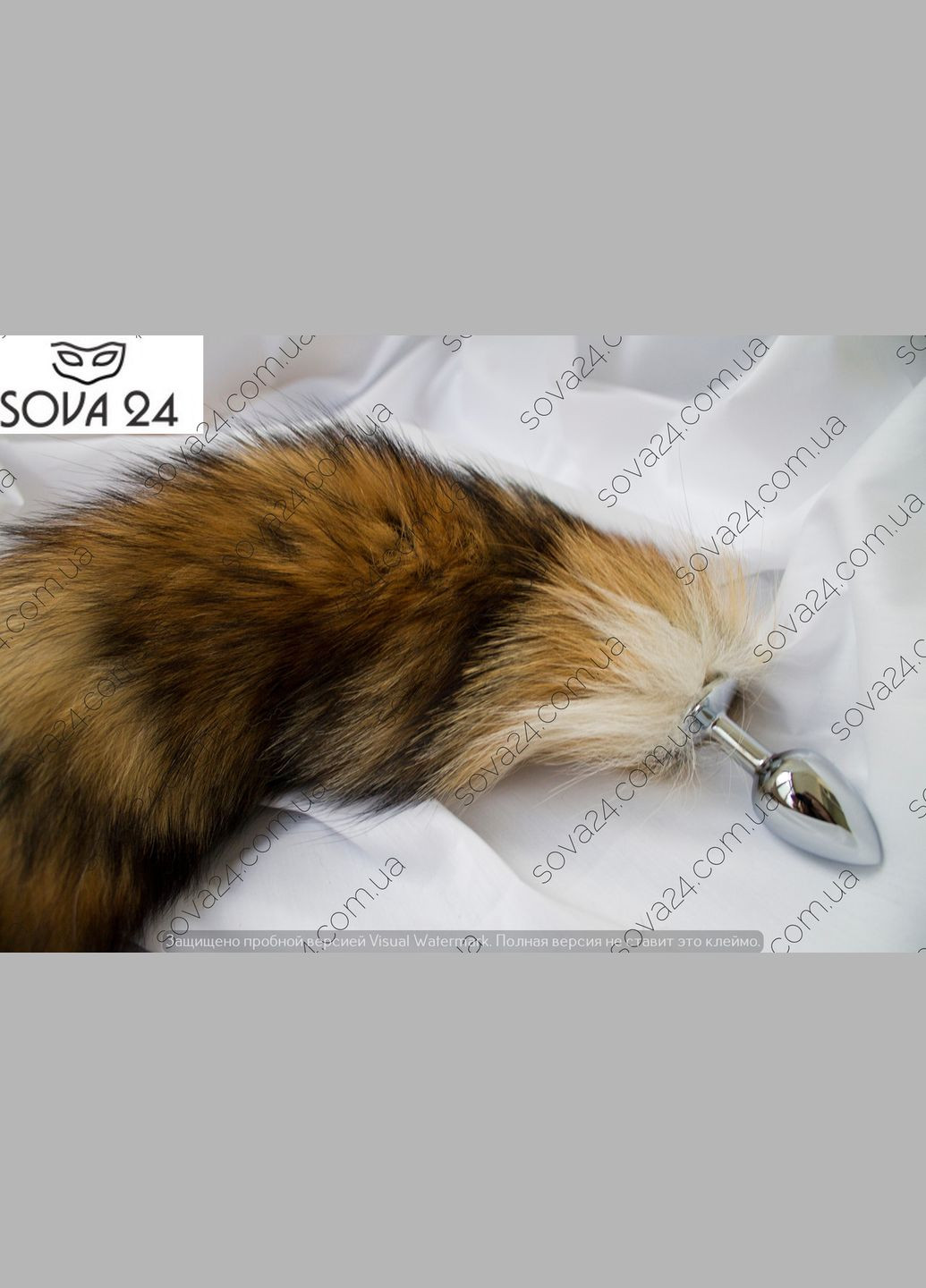 Анальная пробка с рыжим хвостом и лубрикантом клубничным 7*3 см No Brand (340914330)