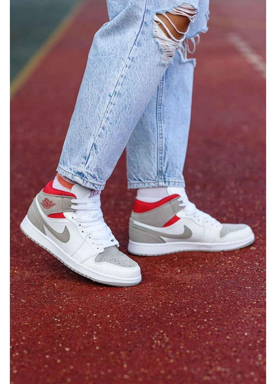 Білі літні кросівки nike air jordan 1 retro mid grey white red найк аір джордан No Brand