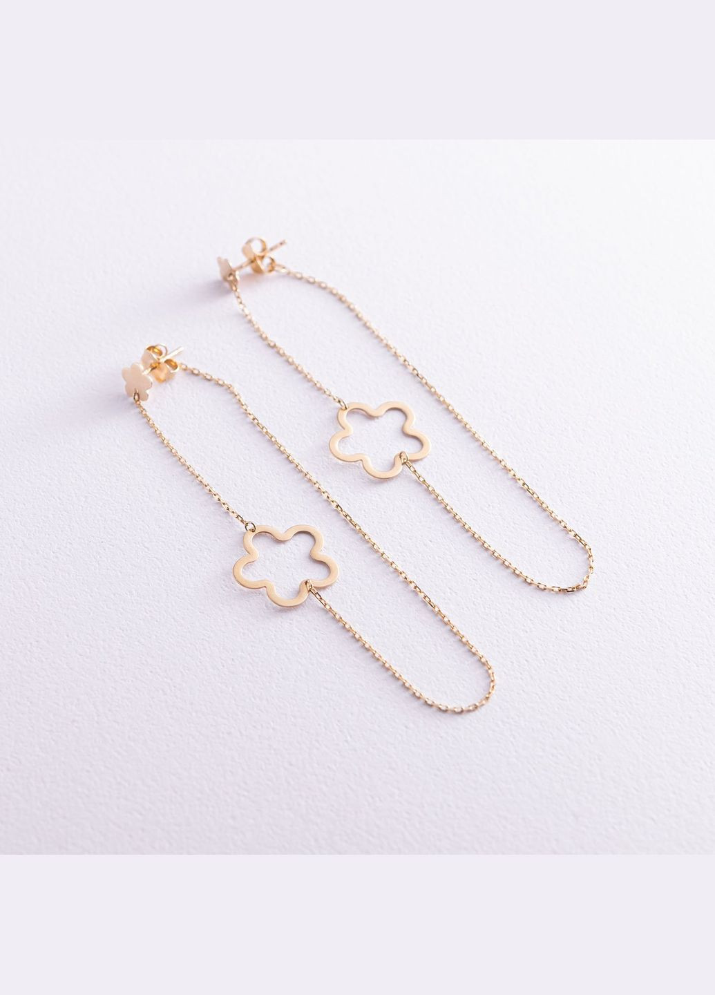 Золотые серьги - пусеты на цепочке Цветочки с05953 Oniks (264025337)