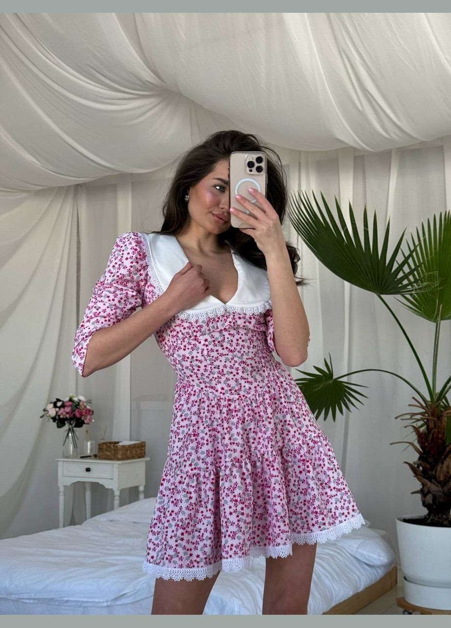 Розовое повседневный, праздничный платье женское корсетное с цветочным принтом Avanti с цветочным принтом