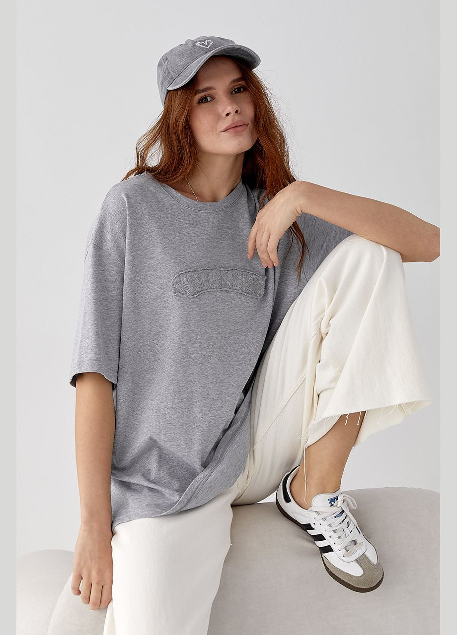 Футболка вільного крою з вишитим написом - жовтий колір Lurex - (335077153)