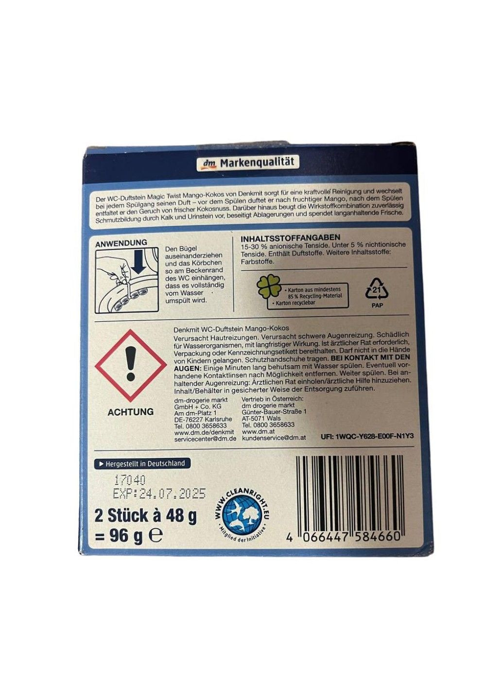 Підвісний блок WC-Stein Magic Twist для унітазу з ароматом манго та кокосу 2шт Denkmit (331786981)