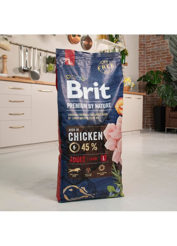 Сухой корм Dog Adult L для взрослых собак больших пород, с курицей, 15 кг Brit Premium (362702800)