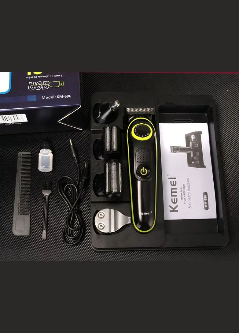 Триммер Km-696 Шесть Насадок в Комплекте для Стрижки Волос, Бритья, Стрижки Узоров (5024534) Kemei (318513473)