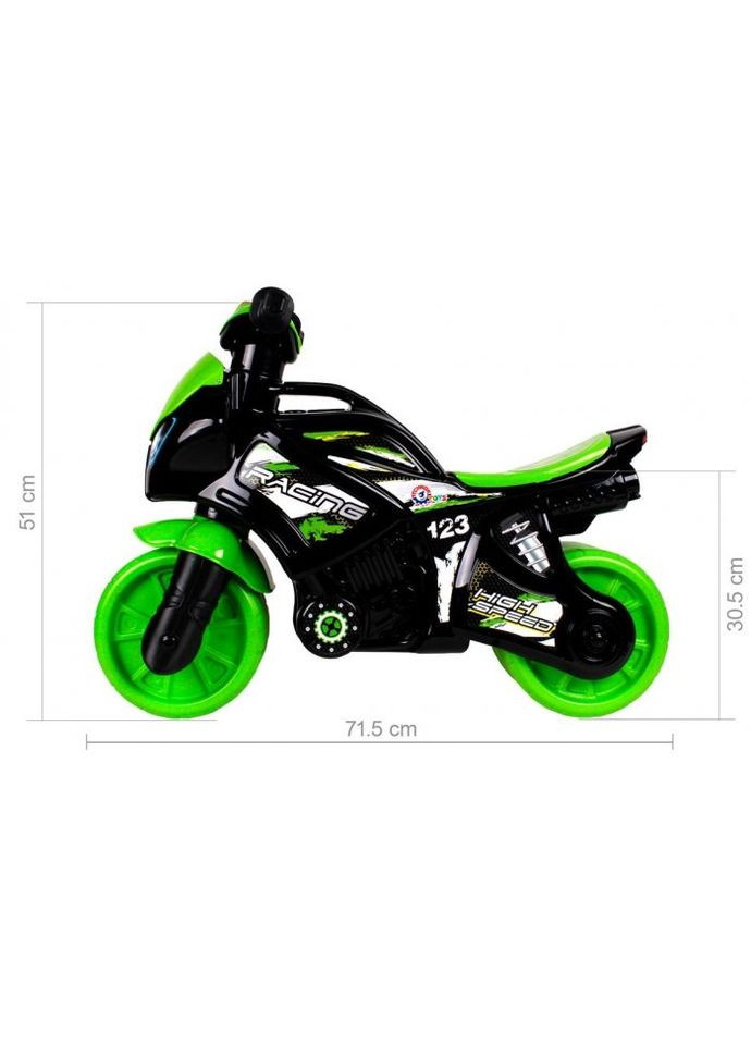 Мотоцикл - толокар з музичним кермом, (зелений з чорним) ТехноК (300482949)