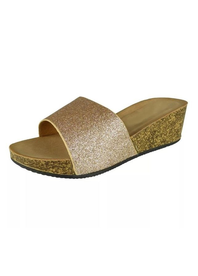 Золотые шлепанцы женские beauty girls h250 на танкетке gold 38 размер (24 см) No Brand