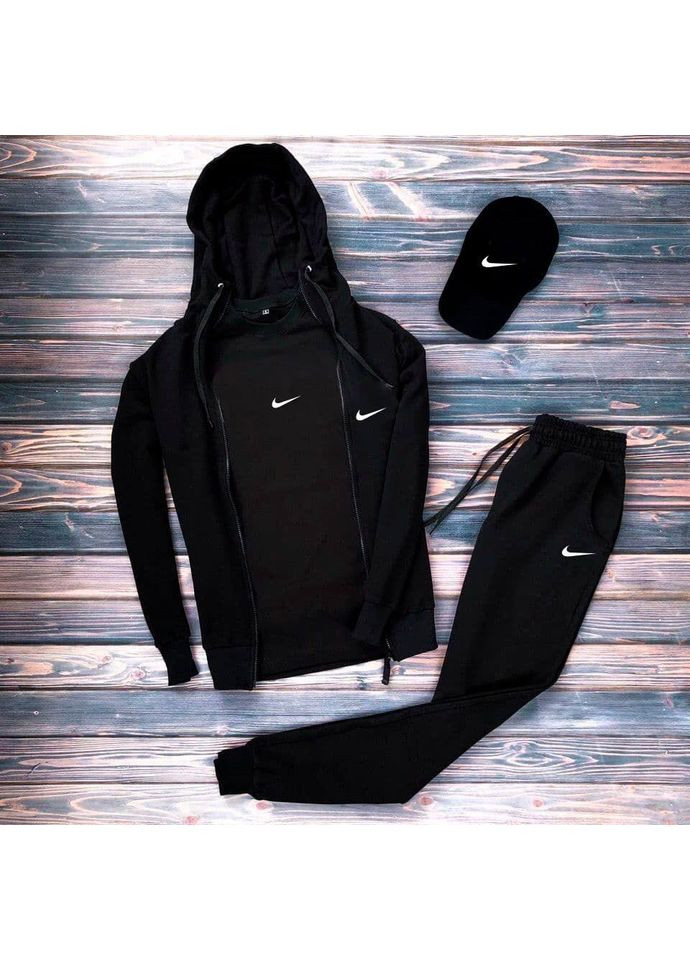 Черный костюм nike турецкая двунитка:кепка,кофта,штаны,футболка Україна