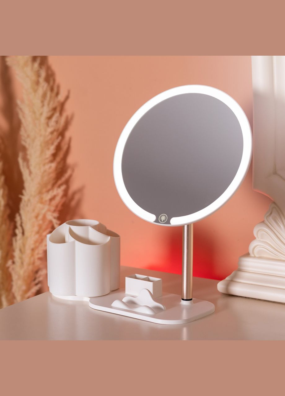 Косметичне дзеркало з LED-підсвіткою та органайзером 21 см білий Yiwu (327875044)