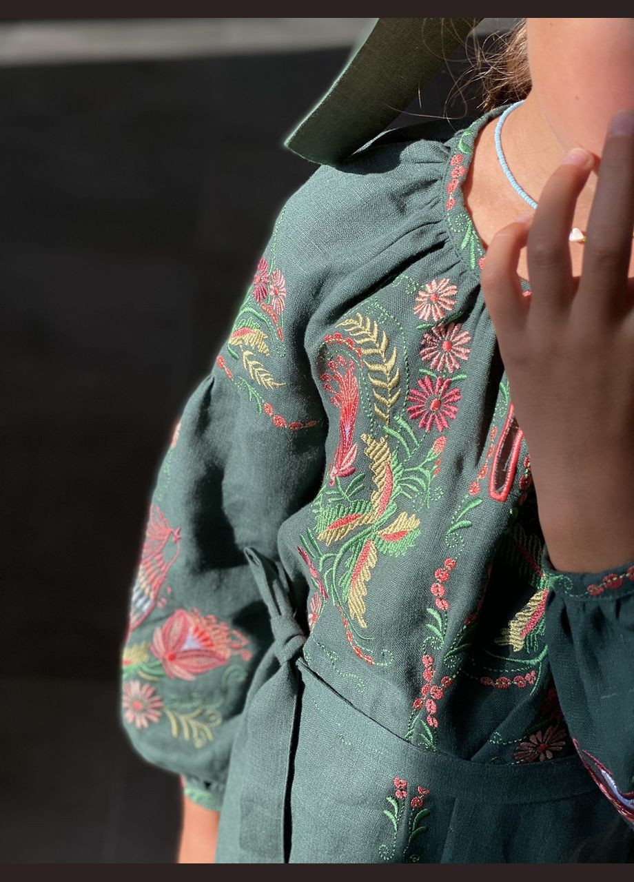 Зелена сукня вишиванка дитяча із льону мавка зелений No Brand (340689815)