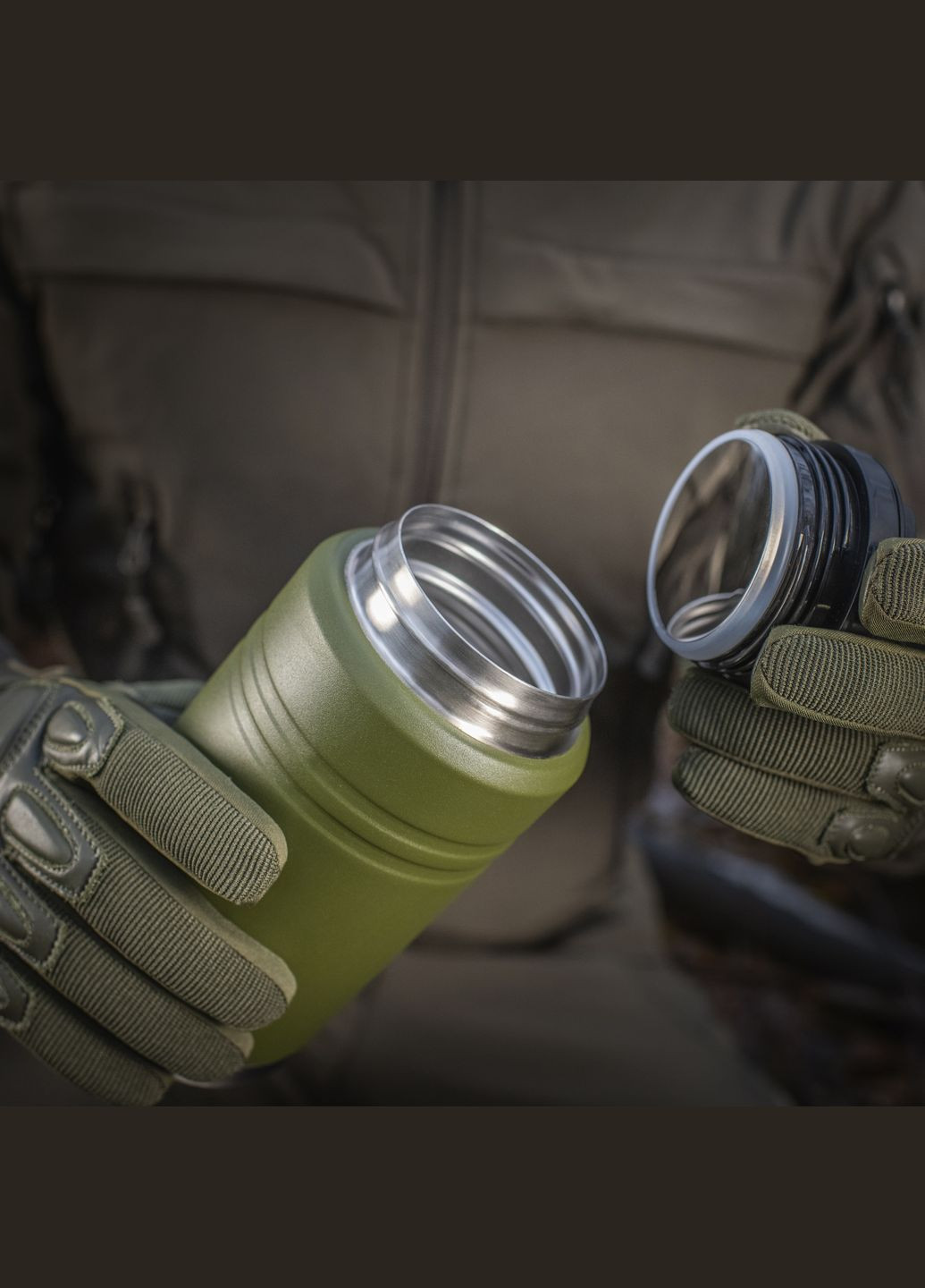 Термос 750 мл зі складною ложкою олива/нерж. M-TAC (303261773)