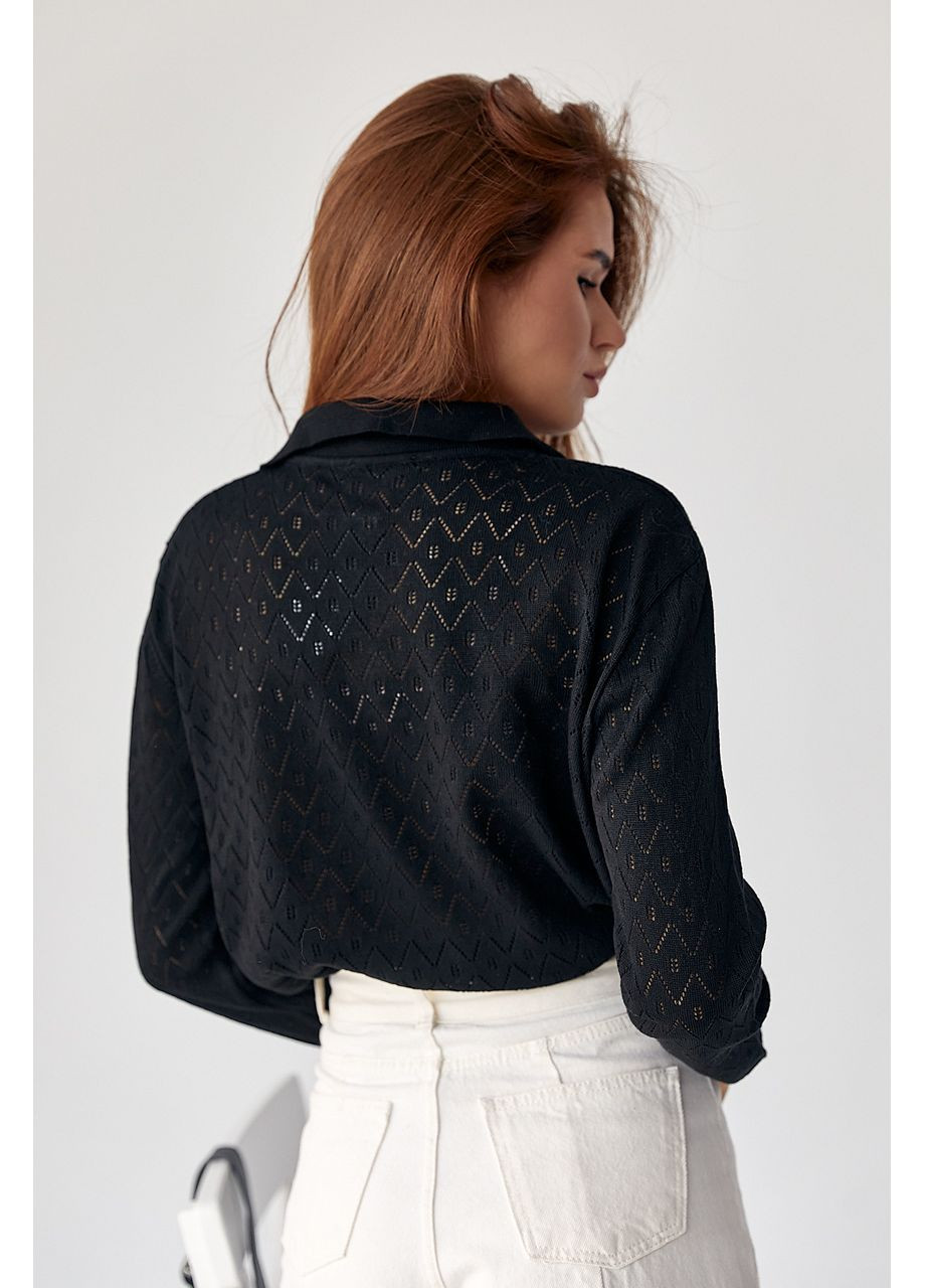 Кофта-поло из ажурной вязки - голубой цвет Lurex (361056682)