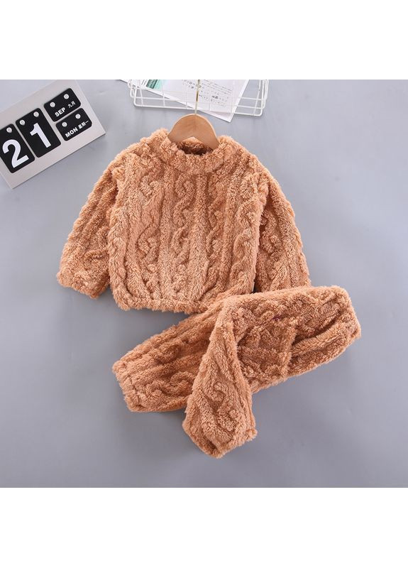 Коричнева зимня піжама тепла махрова дитяча світшот + брюки No Brand