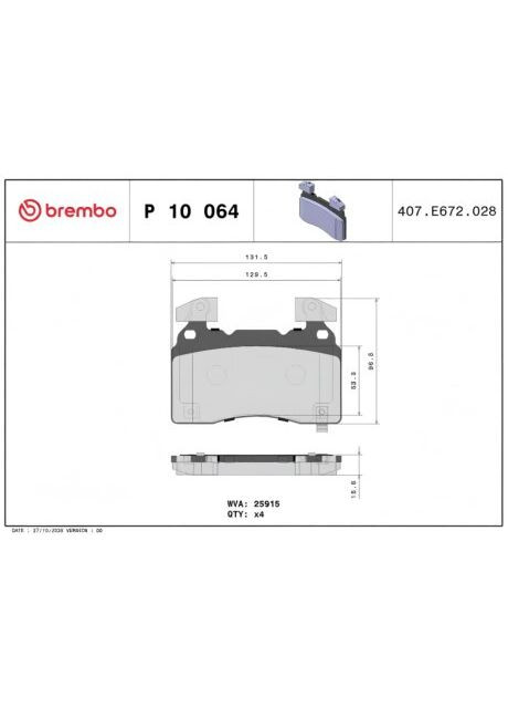 Колодки тормозные дисковые передние CADILLAC XTS 09/11-,TESLA MODEL S (5YJS) 09/12- P 10 064 Brembo (361658251)