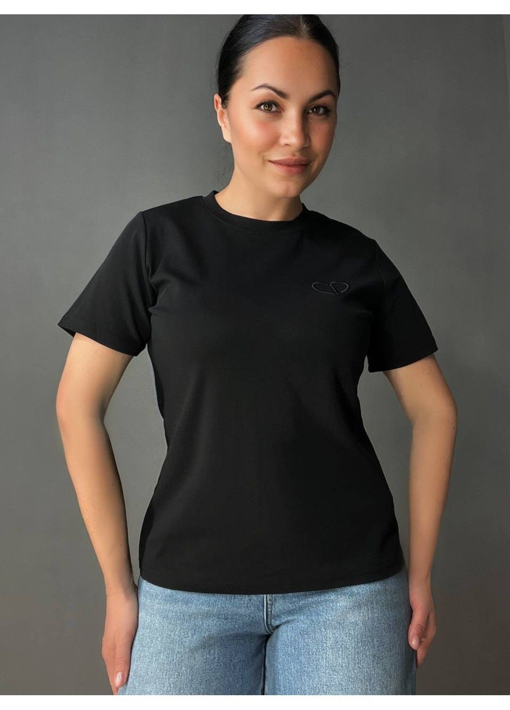 Футболка женская A-N 27040 базовая по фигуре с вышивкой сердце No Brand - (333251729)