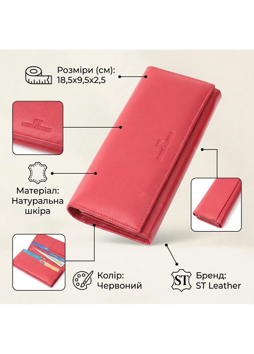 Класичний жіночий гаманець із натуральної шкіри 22675 Червоний st leather (401901485)
