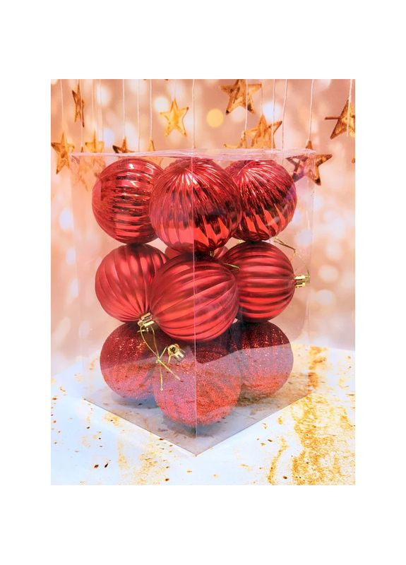 Набор елочных игрушек Рельеф пластиковых круглых 12 шт 8 см No Brand (362666746)