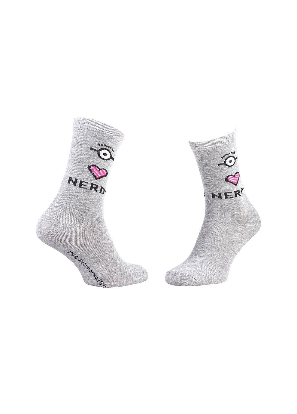 Сірі шкарпетки heart eye nerds 1-pack light gray Minions однотонні (333958931)
