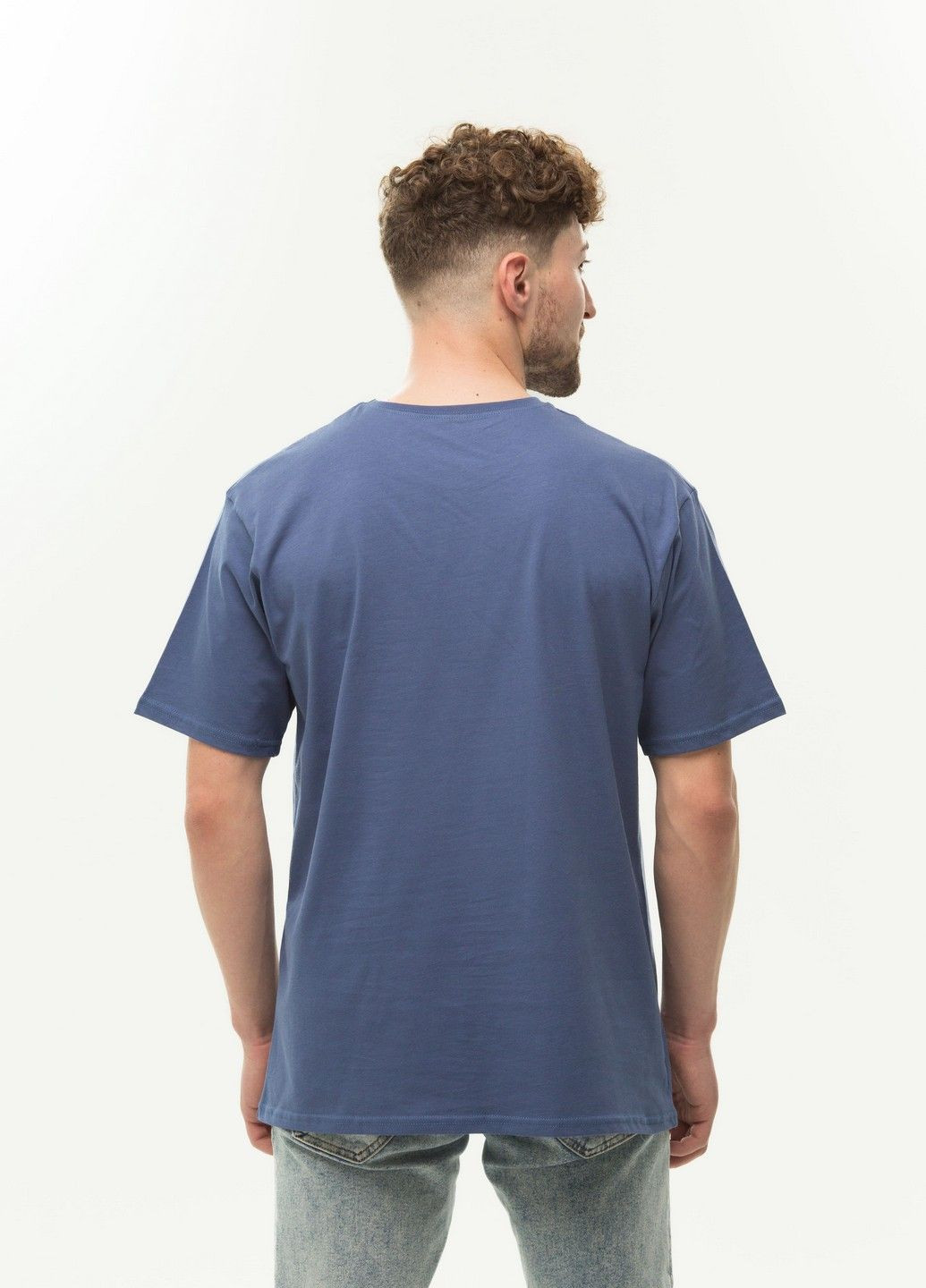 Синя футболка чоловіча приталена свободна Наталюкс 12-1343