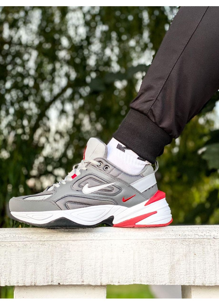 Серые демисезонные кроссовки мужские nike m2k tekno grey red найк м2к текно No Brand
