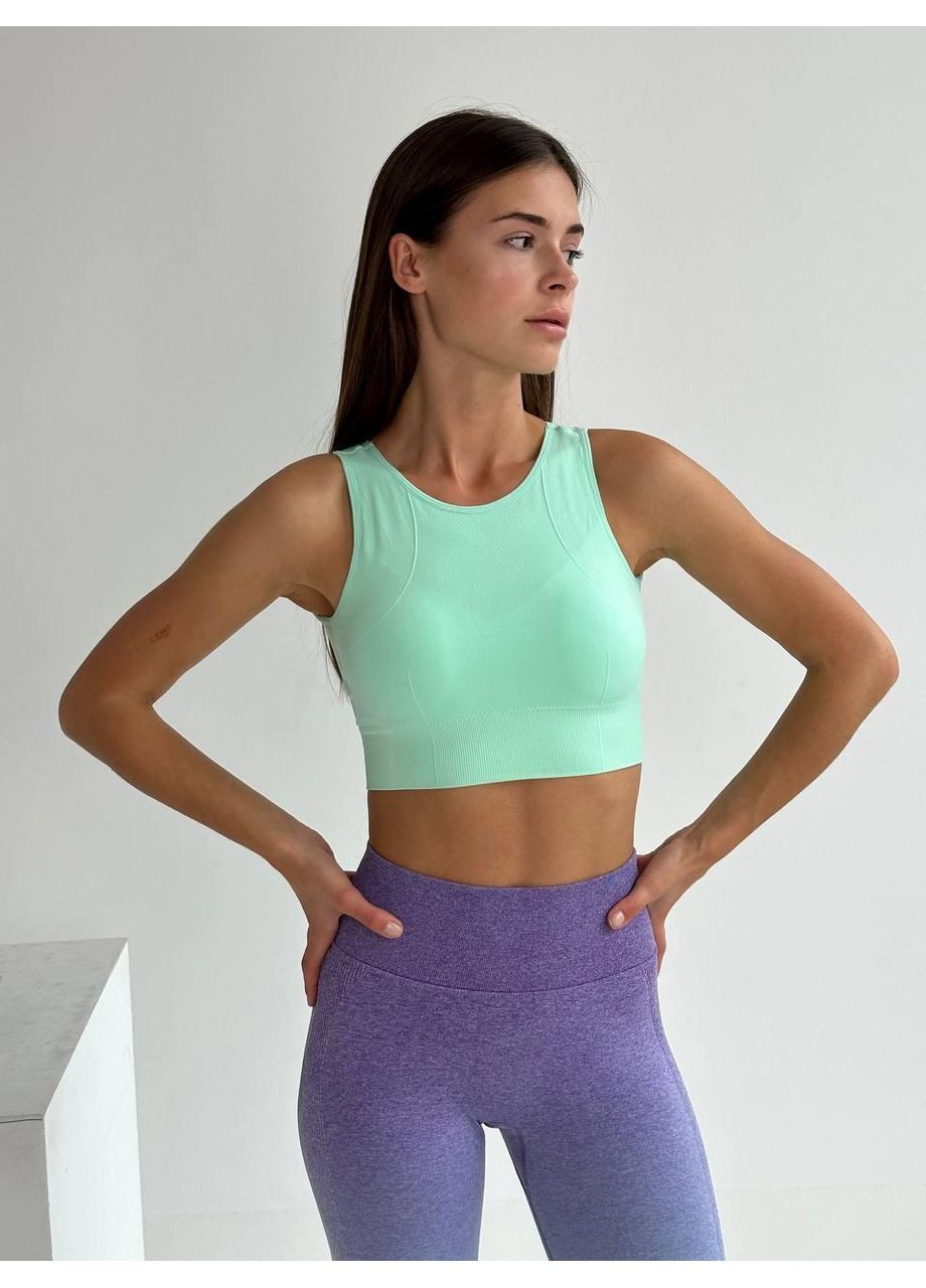 Женский фитнес-топ бесшовный / Спортивный бирюзовый эластичный топ / Женский топ для тренировок бирюзового цвета No Brand (370204815)