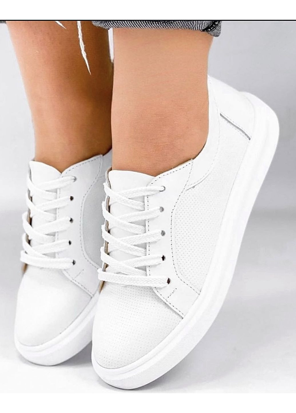 Белые белые кожаные кеды No Brand