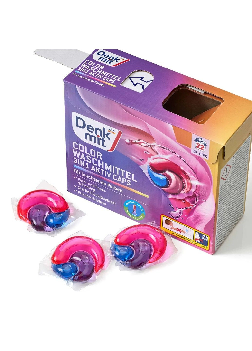 Капсулі для прання кольорового одягу Colorwaschmittel 3in1 Aktiv Caps 22шт Denkmit (360801914)