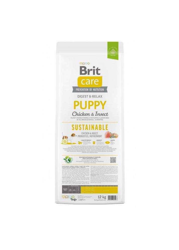 Сухой корм для щенков Care Dog Sustainable Puppy 12кг, с курицей и насекомыми Brit (292259642)