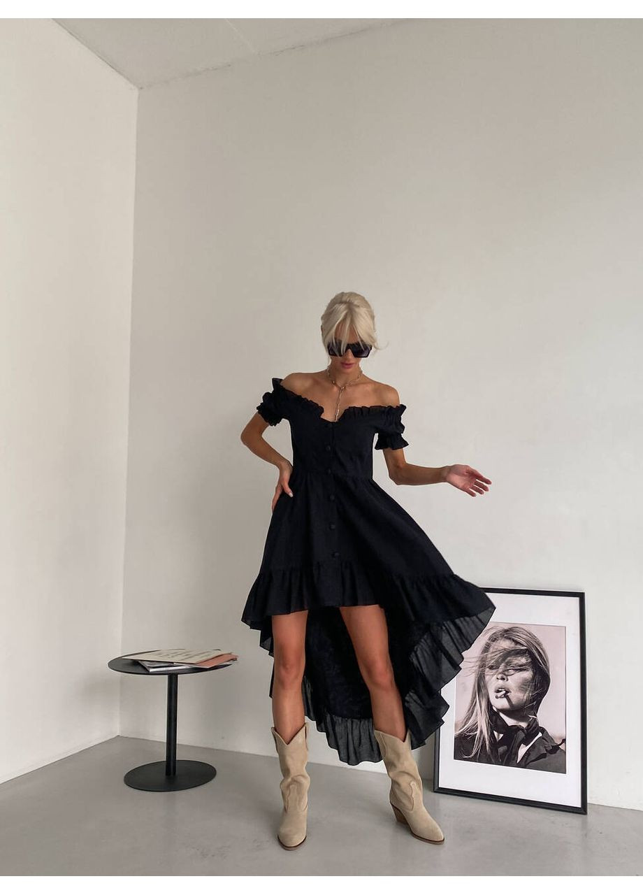 Чорна повсякденний жіноча бавовняна сукня miranda з відкритими плечима (mil504) milirud