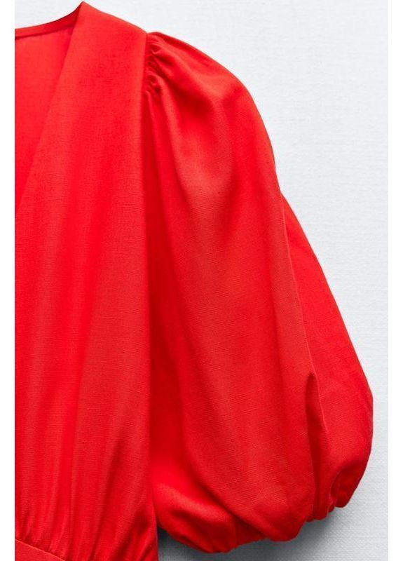 Червона коротка сукня з рукавами-балонами Zara