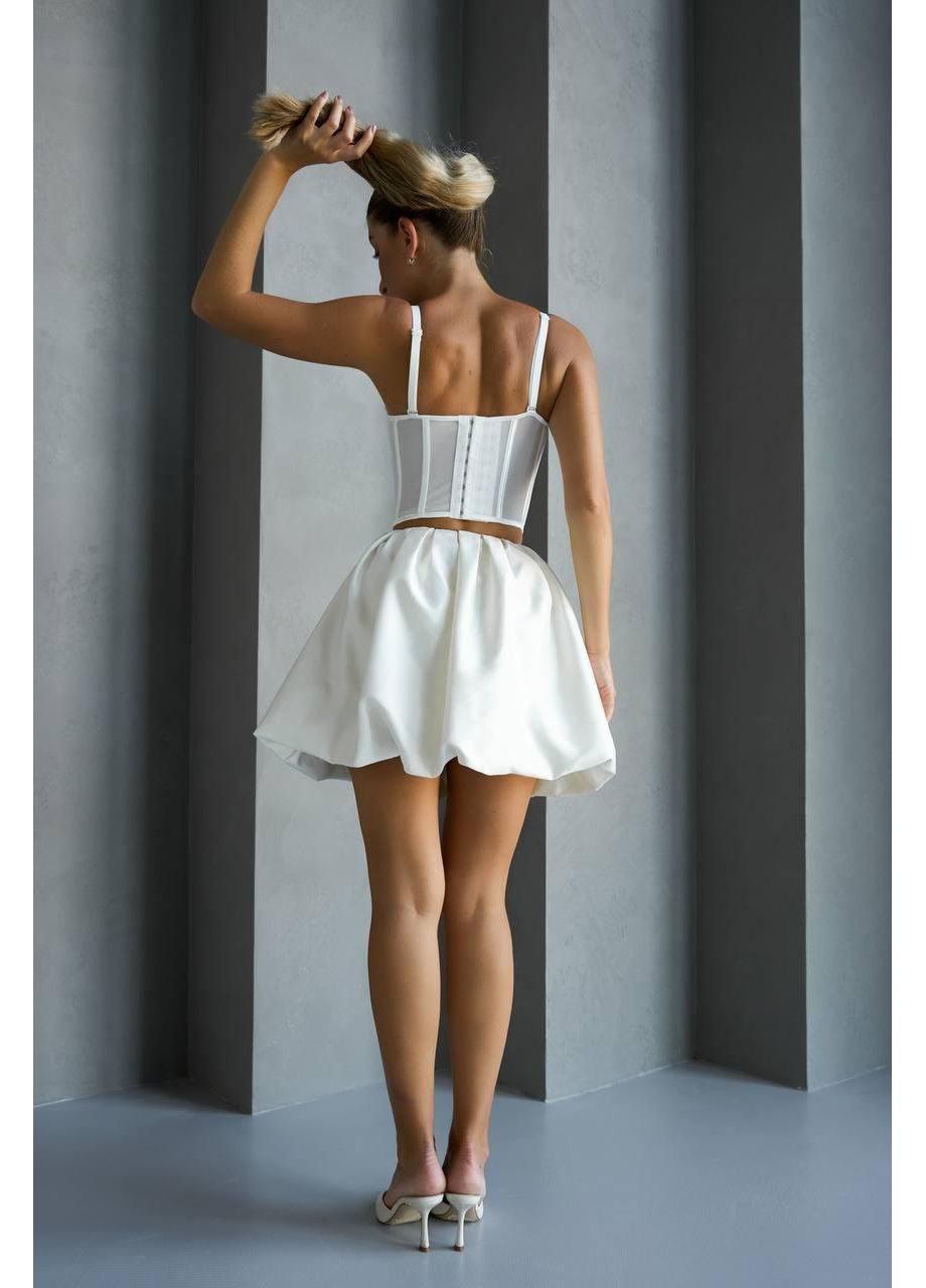 Корсет сетчатый с чашками и косточками / Белый прозрачный корсет с твердым основанием и застежкой на спине No Brand (370975298)