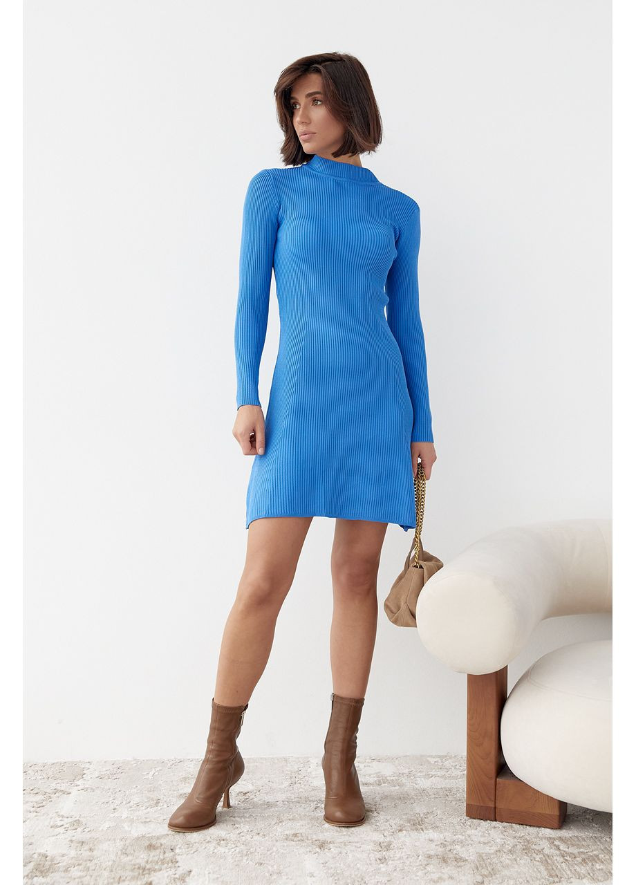 Синее повседневный базовое платье мини в рубчик силуэтная Byron однотонное
