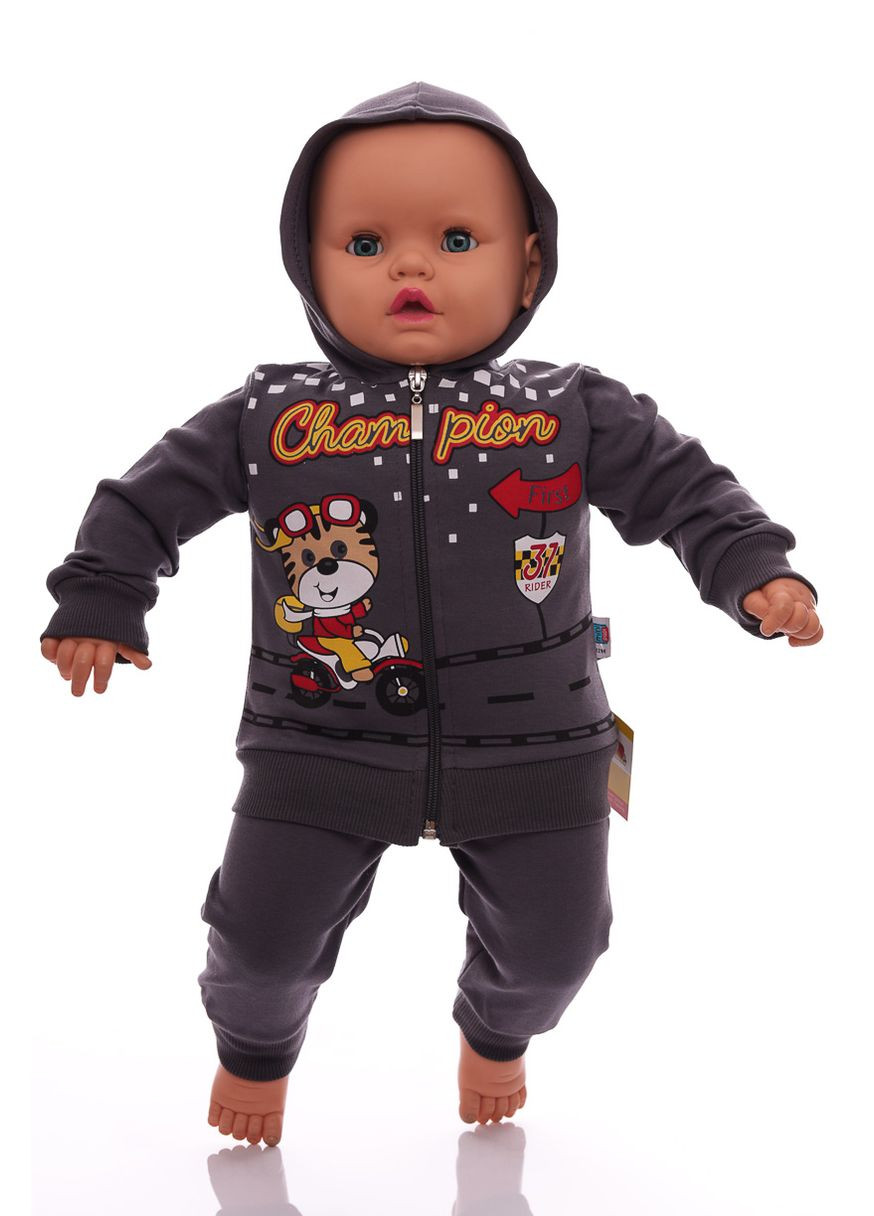 Серый демисезонный костюм с длинным рукавом для мальчика трикотажный champion темно серый 86 см (39453) BABYKROHA