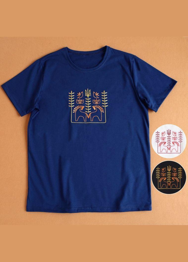Синяя футболка мужская с этно вышивкой Ladan