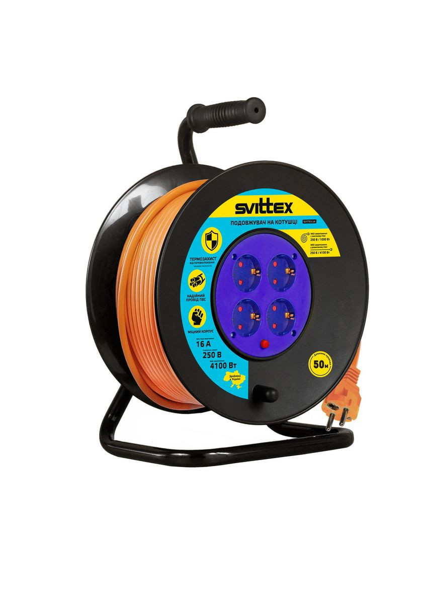 SV-0370-O Подовжувач на котушці з термозахистом з з/к 3х2,5 мм² 16A 4100Вт 50метрів помаранчевий Svittex (322199029)
