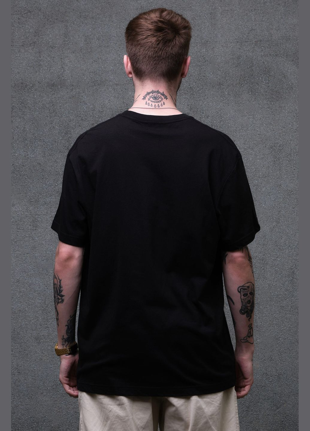 Черная мужская оверсайз футболка с принтом 1702 black Without