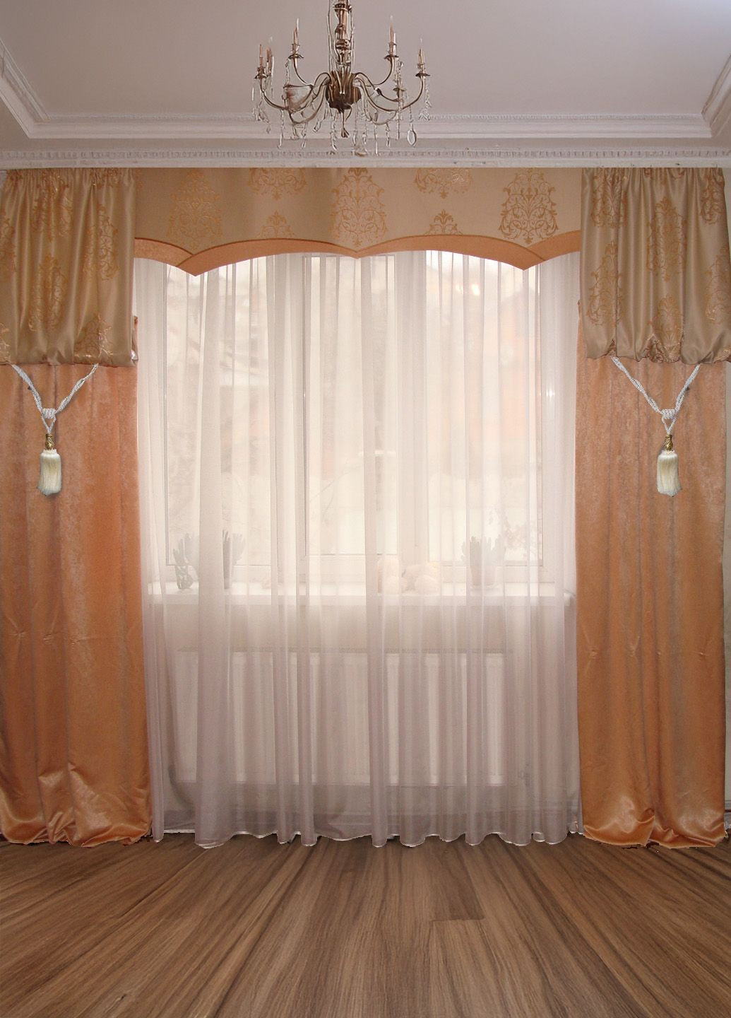 Комплект штор і ламбрекен Damask Коронки 3м бежевий і пісочний (142_2ж) Firanka Classic (345733330)