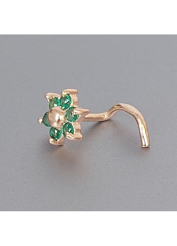Пирсинг в нос цветок из золота с зелеными фианитами. No Brand (355921908)