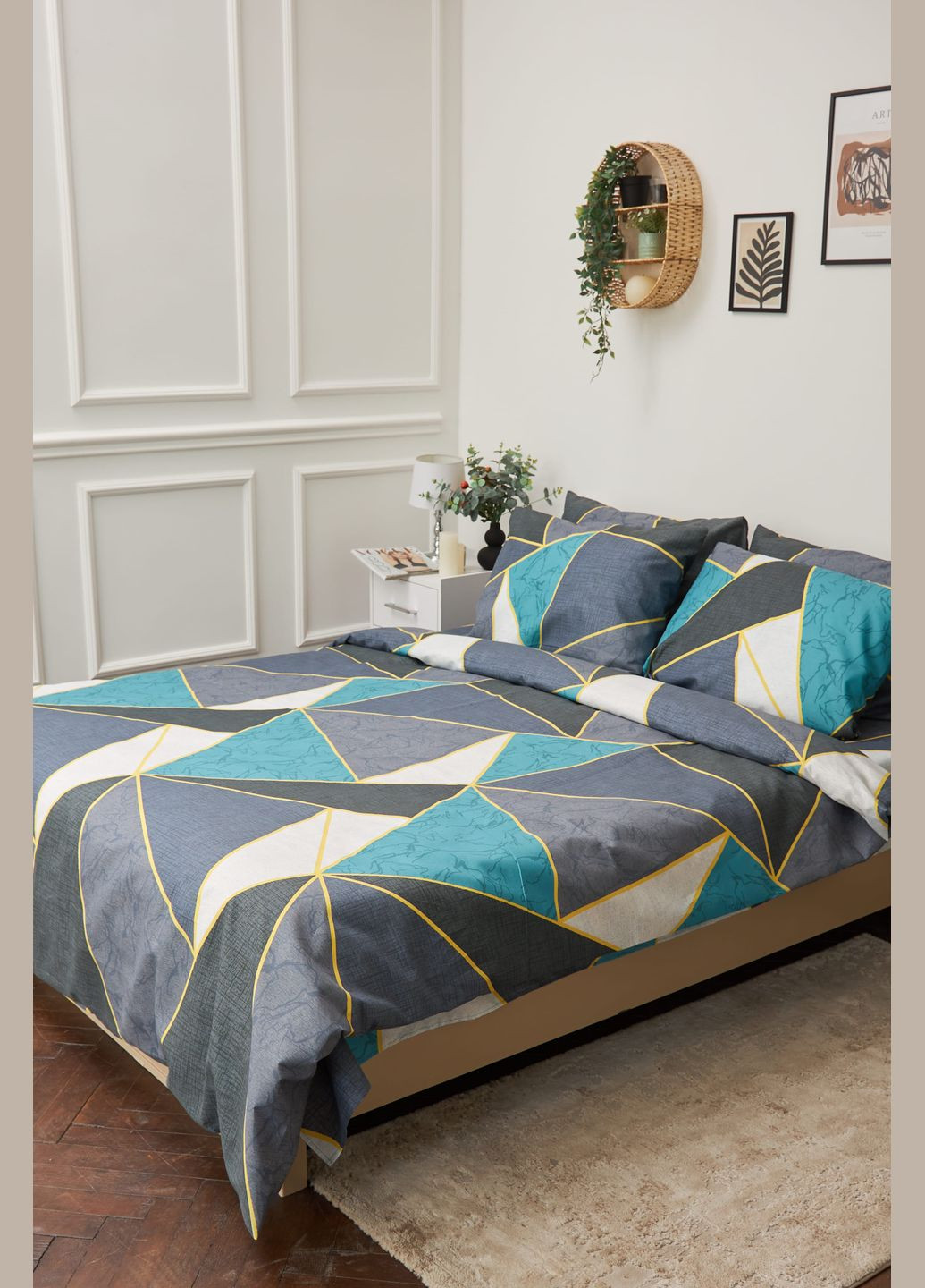 Комплект постельного белья полуторный 143х210 наволочки 2х40х60 Микросатин Premium (MS-820001473) Moon&Star Triangles (285717432)