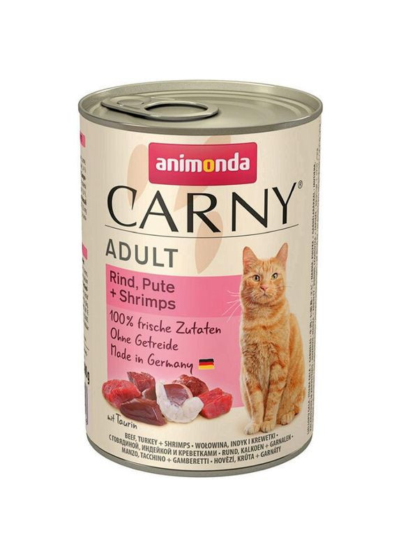Вологий корм Carny Adult для дорослих котів, з яловичиною, індичкою та креветками 400 г Animonda (280901362)