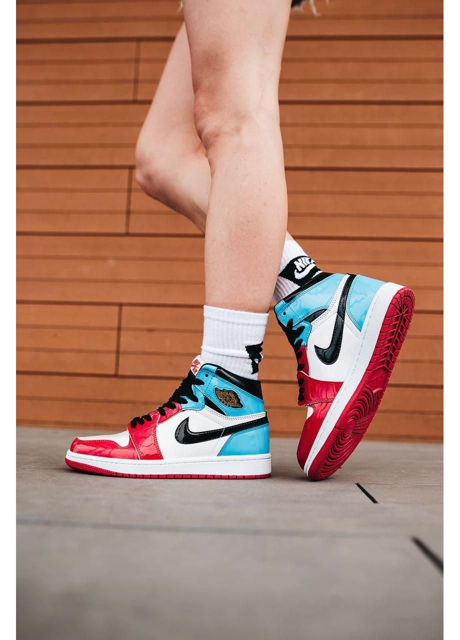 КРОСІВКИ ЖІНОЧІ NIKE AIR JORDAN 1 RETRO HIGH BLUE RED WHITE 2 НАЙК АІР ДЖОРДАН No Brand білі демісезони (367177557)