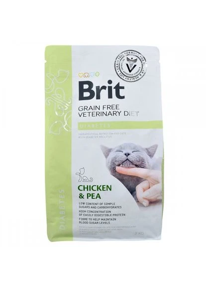 Сухий корм GF VetDiet Cat Diabetes для котів, при цукровому діабеті, з куркою та горохом, 2 кг Brit (322874711)