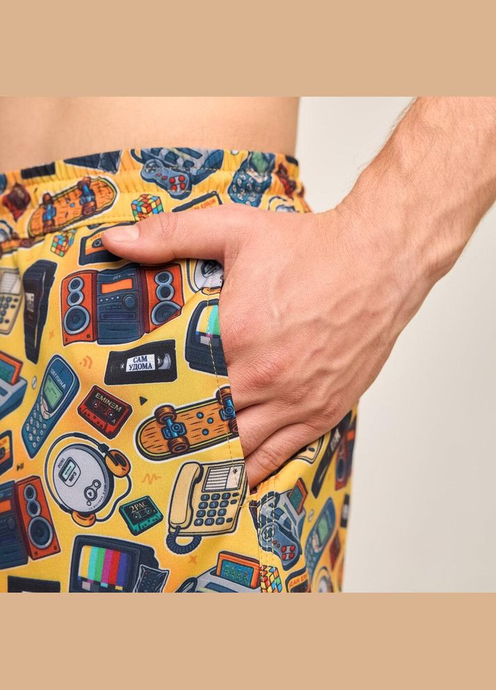 Чоловічі пляжні шорти літні жовті з принтом Freedom (347149565)