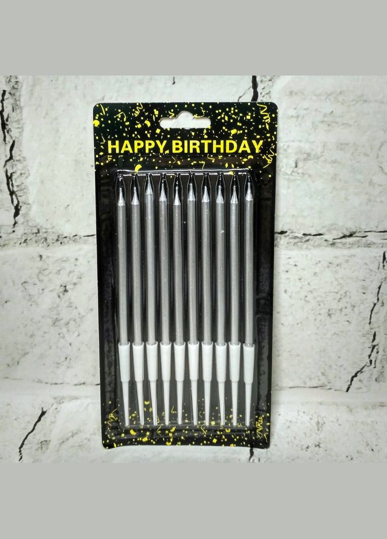 Свечи для торта тонкие Перламутровые набор 10 шт высота 8,5 см Серебристые No Brand (326051596)