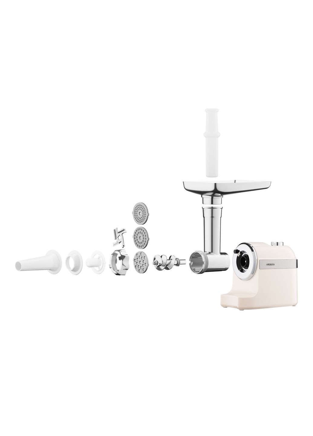 М'ясорубка, 1800Вт, 2кг/хв, 3 решітки, насадка для ковбас, кеббе, пластик, бежево-сріблястий Ardesto (315604237)